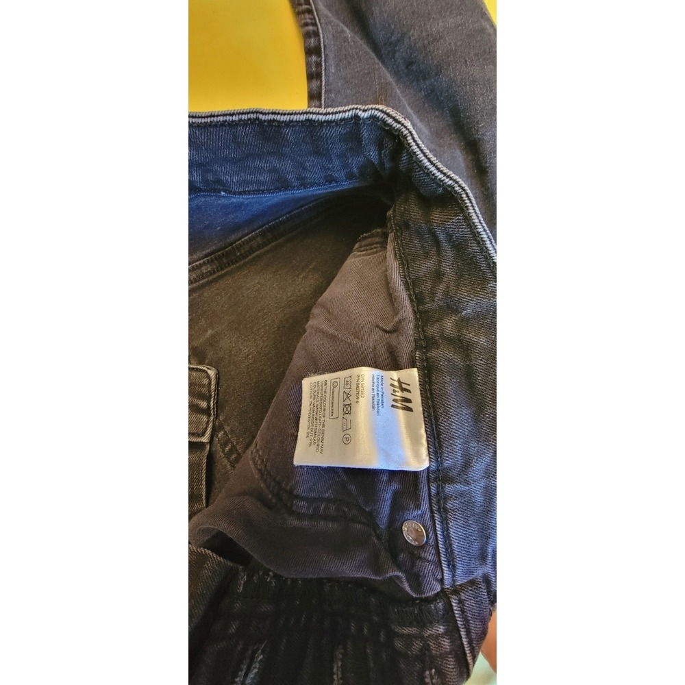 H&M Men's Black Skinny Jeans 32" Distressed Ripped Denim Streetwear Grunge Strch - Picture 9 of 16